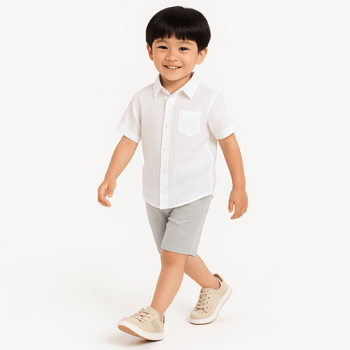 Bermuda de Bebê Masculina Puro Linho - CINZA