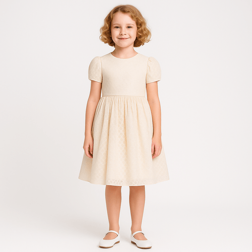 Vestido de Festa Infantil Feminino Tule Bordado - OFF WHITE