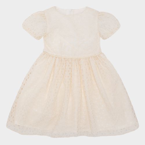 Vestido de Festa Infantil Feminino Tule Bordado - OFF WHITE
