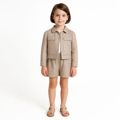 Conjunto Infantil Feminino Paetê Bordado - CARAMELO