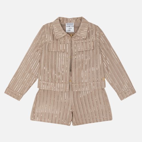 Conjunto Infantil Feminino Paetê Bordado - CARAMELO