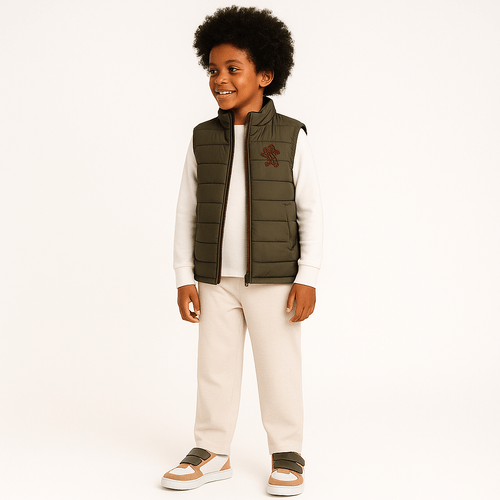 Colete Infantil Masculino Puffer com Bolsos - VERDE