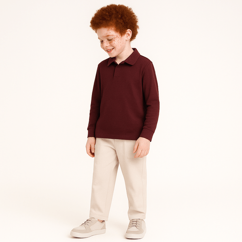 Camiseta Polo Infantil Masculina Manga Longa - BORDO