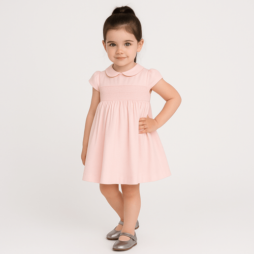 Vestido de Bebê Feminino Maquinetado Fio 60 - ROSA