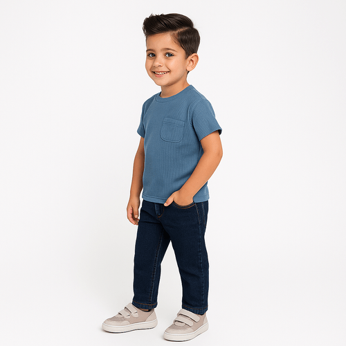 Camiseta de Bebê Masculina Manga Curta com Bolso - AZUL