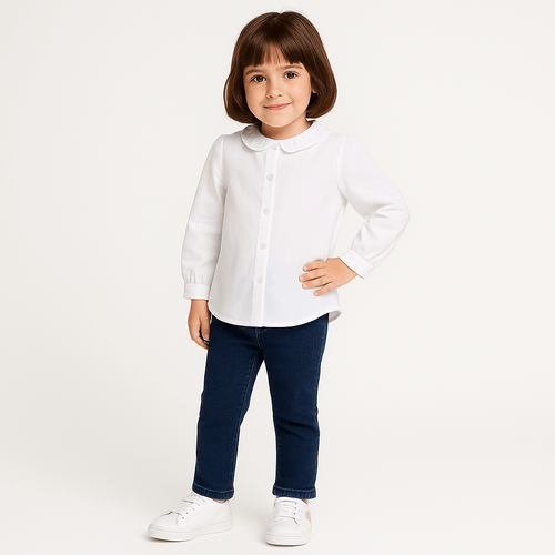 Camisa Infantil Feminina Manga longa Babados - BRANCO
