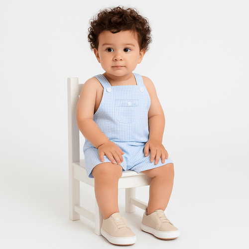 Romper de Bebê Masculino Annaruga Xadrez - AZUL BEBE