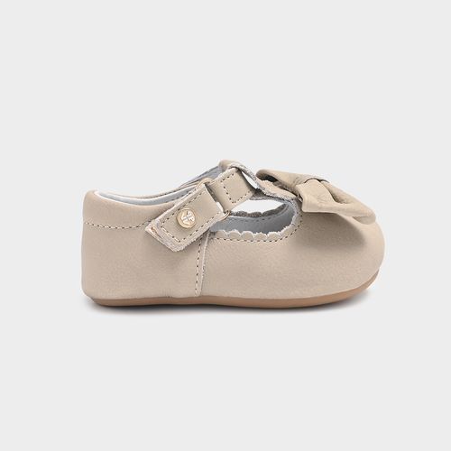 Sapato Boneca de Bebê Feminino Couro Laço - OFF WHITE