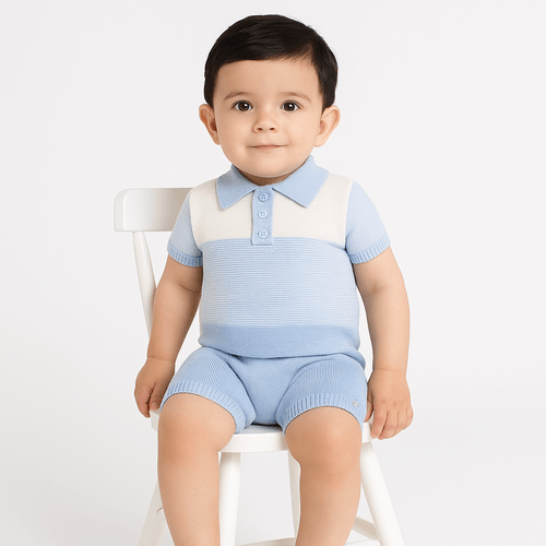 Conjunto de Bebê Masculino Tricot Listrado - AZUL