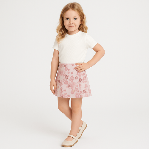 Shorts Saia de Bebê Feminina Floral - ROSE