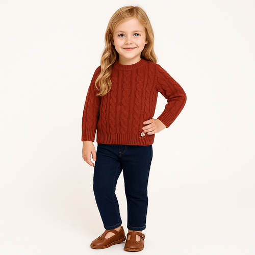 Blusa de Bebê Feminina Tricot Manga Longa - BRICK