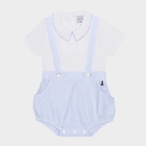 Conjunto de Bebê Masculino com Camisa Ponto Smock - AZUL BEBE