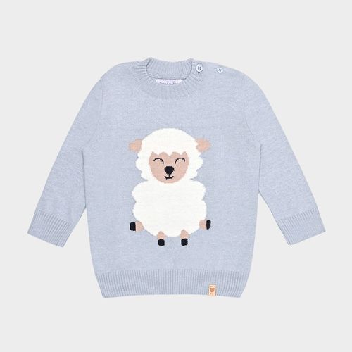 Blusa de Bebê Masculina Tricot Manga Longa Ovelha - AZUL CLARO