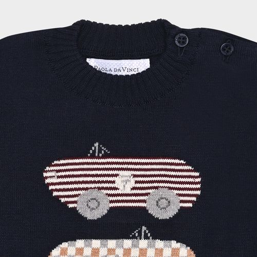 Blusa Tricot de Bebê Masculina Manga Longa Jacquard Carros - AZUL PROFUNDO