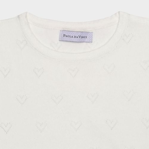 Blusa Infantil Feminina Tricot Manga Longa Coração - NATURAL