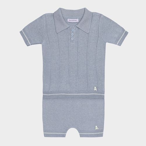 Conjunto de Bebê Masculino Tricot Blusa Polo - AZUL BEBE