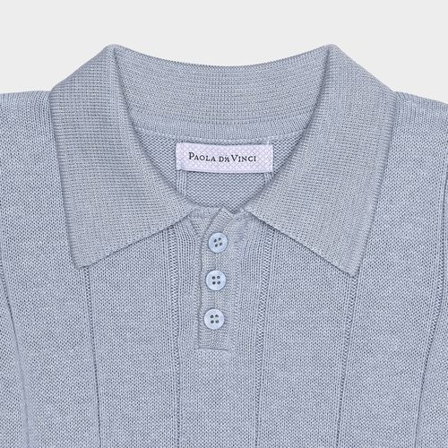 Conjunto de Bebê Masculino Tricot Blusa Polo - AZUL BEBE