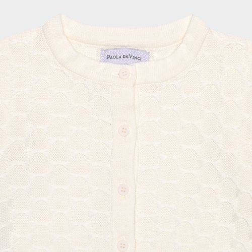 Cardigan de Bebê Feminino Tricot Ponto em Relevo - OFF WHITE