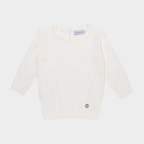 Blusa de Bebê Feminina Tricot Manga Longa Coração - NATURAL
