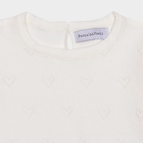 Blusa de Bebê Feminina Tricot Manga Longa Coração - NATURAL