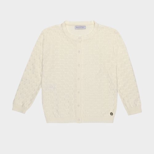 Cardigan Infantil Feminino Tricot Ponto em Relevo - OFF WHITE