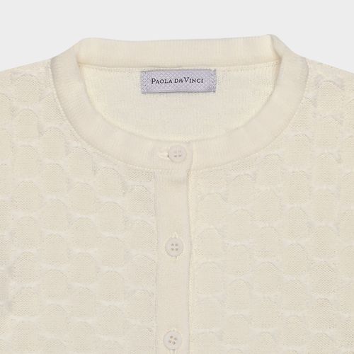 Cardigan Infantil Feminino Tricot Ponto em Relevo - OFF WHITE