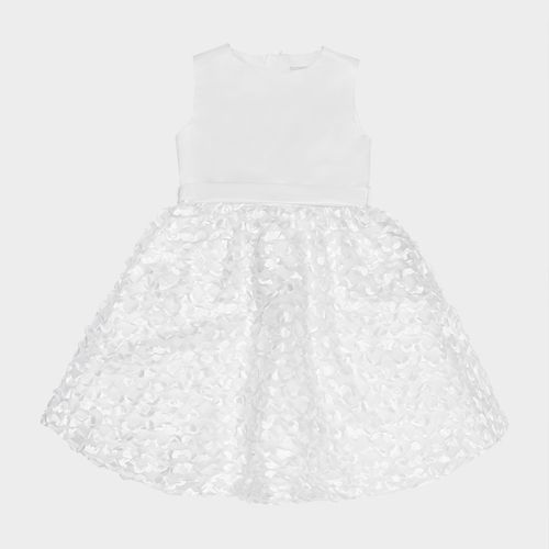 Vestido de Festa Infantil Feminino Tule com Bordados - BRANCO