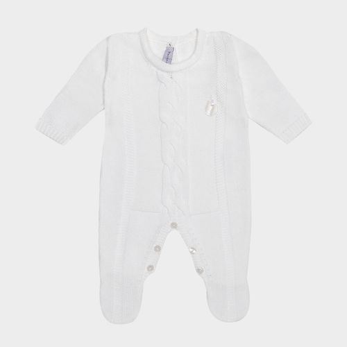 Saída de Maternidade Masculina com Manta Tricot Trança Central - BRANCO