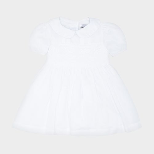 Vestido de Bebê Feminino Maquinetado Fio 60 com Pregas - BRANCO