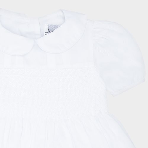 Vestido de Bebê Feminino Maquinetado Fio 60 com Pregas - BRANCO