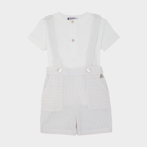 Conjunto de Bebê Masculino Jardineira Listrada - KAKI