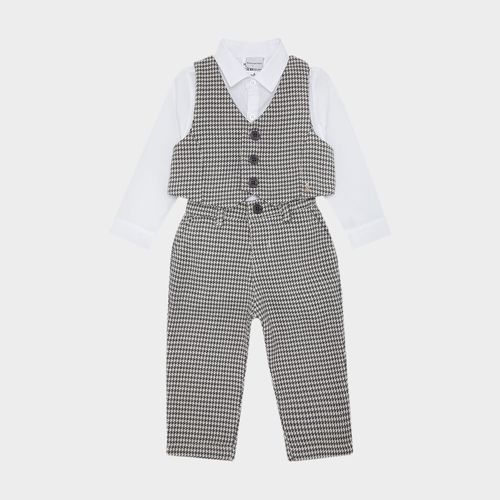 Conjunto de Bebê Masculino Alfaiataria com Camisa Body Pied de Poule - CINZA