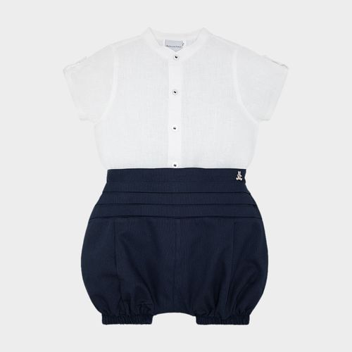 Conjunto de Bebê Masculino Bata Puro Linho e Shorts de Algodão - AZUL MARINHO
