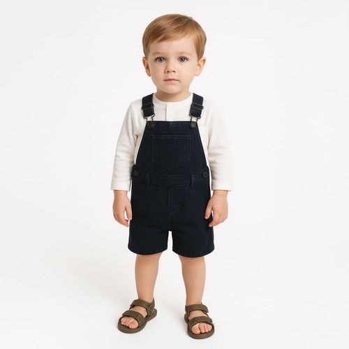 Jardineira de Bebê Masculina Jeans - PRETO