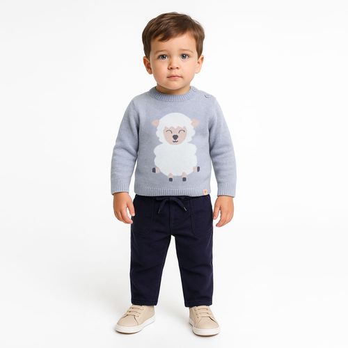 Blusa de Bebê Masculina Tricot Manga Longa Ovelha - AZUL CLARO