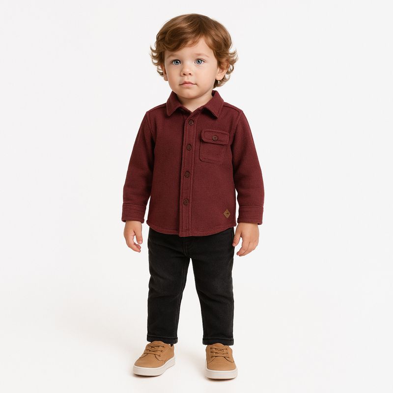 Camisa de Bebe Masculina Manga Longa Malha com Bolso - BORDO_02.39.0087_1073_1