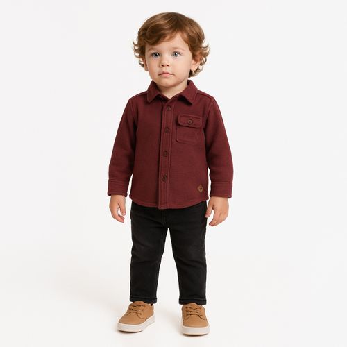 Camisa de Bebê Masculina Manga Longa Malha com Bolso - BORDO