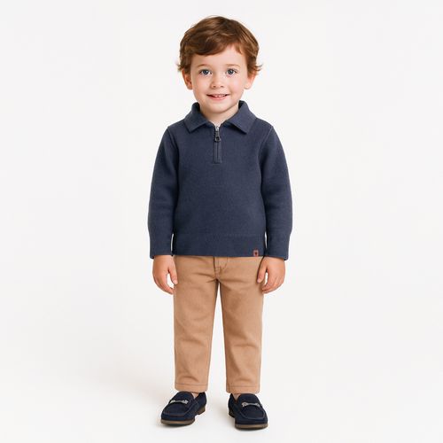 Blusa Tricot de Bebê Masculina Manga Longa Gola Polo - MESCLA CHUMBO