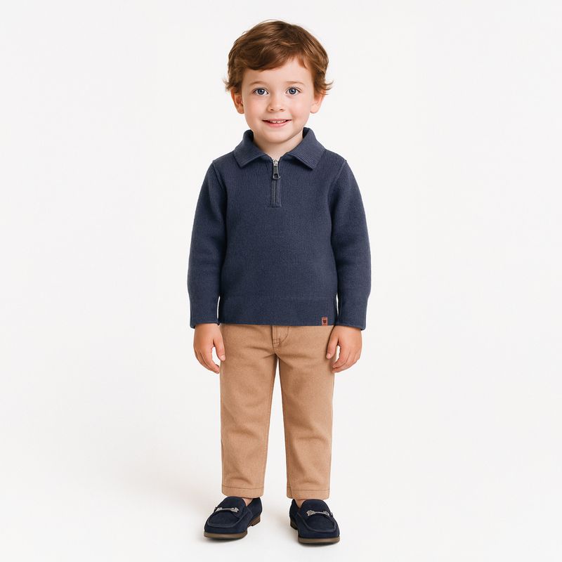 Blusa Tricot de Bebe Masculina Manga Longa Gola Polo - MESCLA CHUMBO_08.02.0336_1043_1