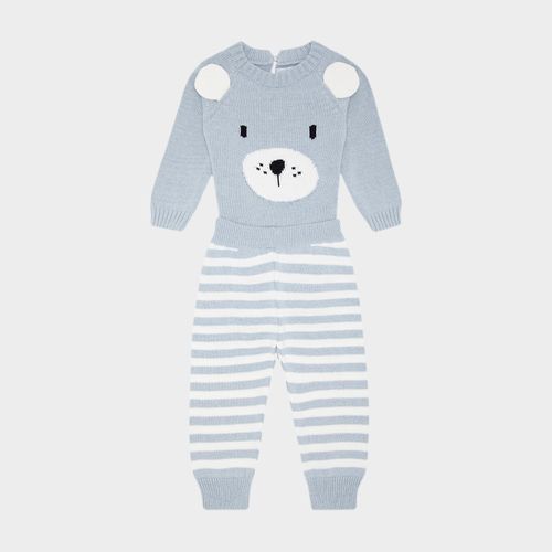 Conjunto de Bebê Masculino Jacquard Urso Listrado - AZUL BEBE