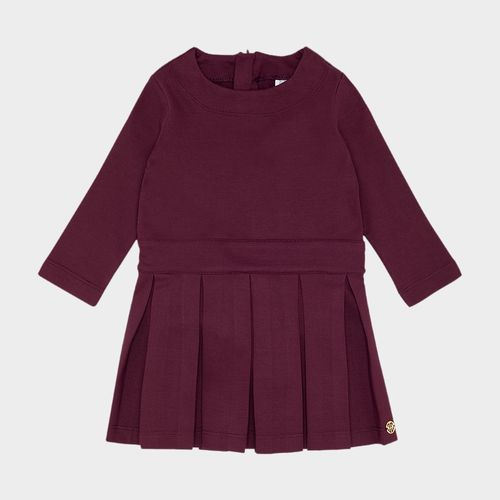Vestido Bebê Feminino de Manga Longa Com Saia Pregas - BORDO