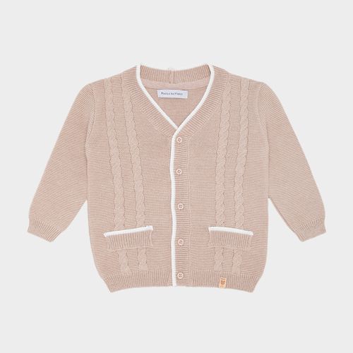 Cardigan de Bebê Feminino Masc Tranças e Frisos - BEGE