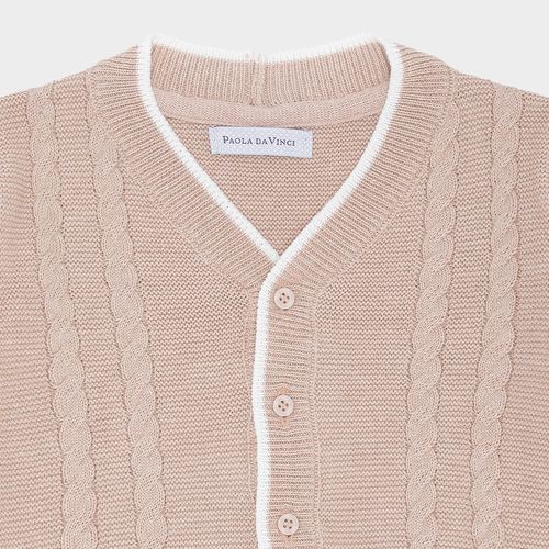 Cardigan de Bebê Feminino Masc Tranças e Frisos - BEGE