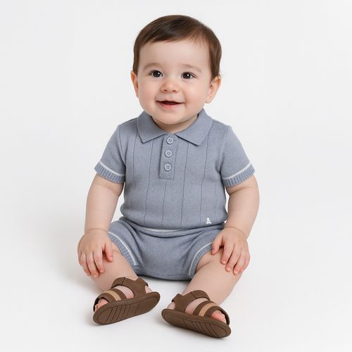 Conjunto de Bebê Masculino Tricot Blusa Polo - AZUL BEBE