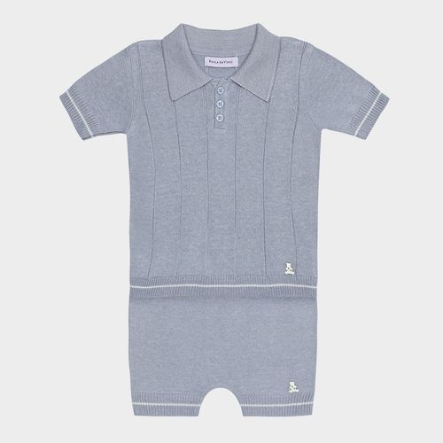 Conjunto de Bebê Masculino Tricot Blusa Polo - AZUL BEBE