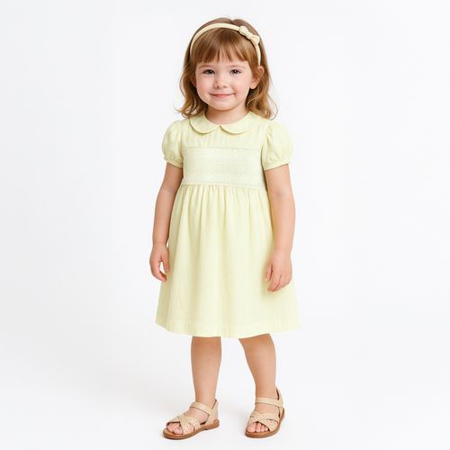 Vestido de Bebê Feminino Maquinetado Fio 60 - AMARELO