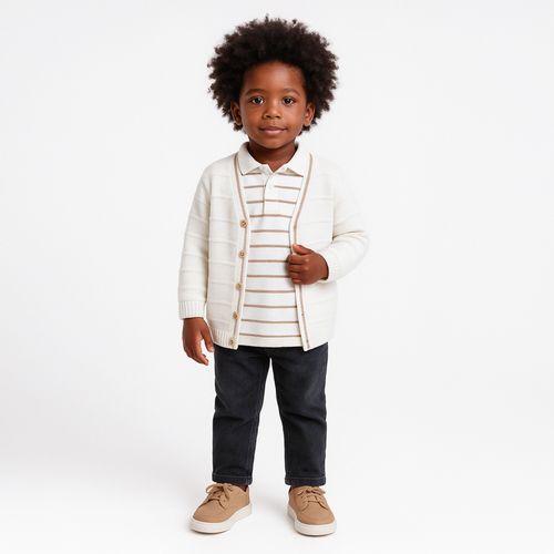 Cardigan de Bebê Masculino Tricot com Frisos - OFF WHITE