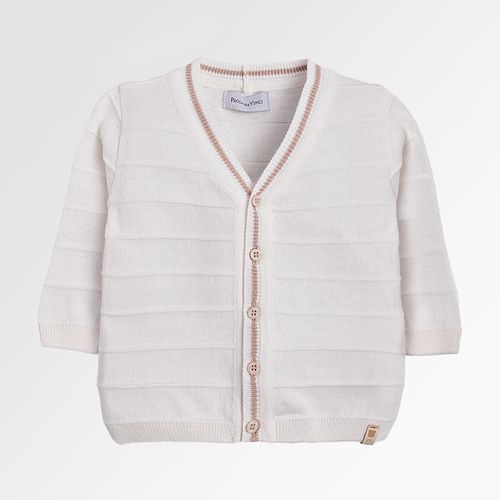 Cardigan de Bebê Masculino Tricot com Frisos - OFF WHITE