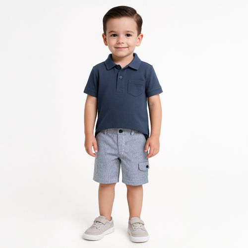 Camiseta Polo Infantil Masculina Manga Curta Piquet Pima - AZUL MARINHO