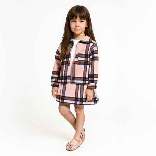 Casaco Infantil Feminino Lã Xadrez - ROSE